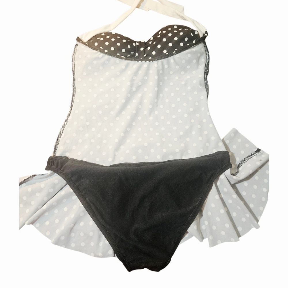 Chaps Black and White Polka Dot Swimsuit Nice EUC Size 10 - Picture 4 of 8